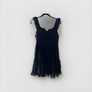 Passport Black XL Whimsical Short Dress Shoulder Straps Ruffle Trim Boho Hippie